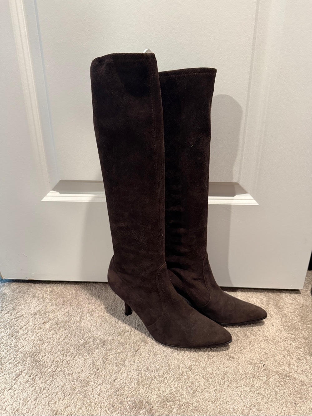Stuart Weitzman Tall Pointed-Toe Suede Boots — Dark Brown - Picture 4 of 4